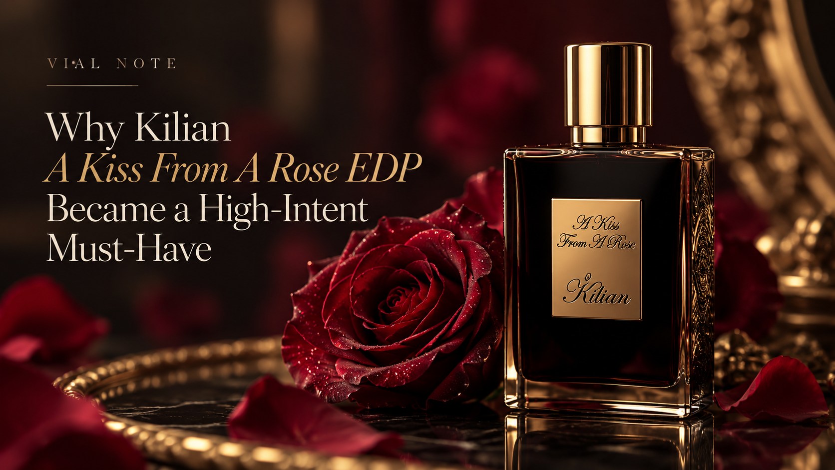 Kilian A Kiss From A Rose luxury rose fragrance editorial visual | Vial Note