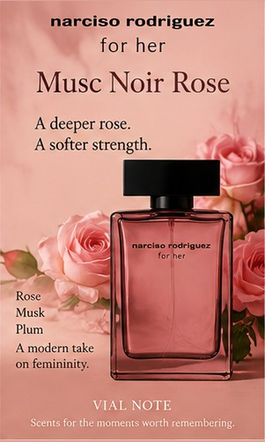 Narciso Rodriguez For Her Musc Noir Rose scent story visual